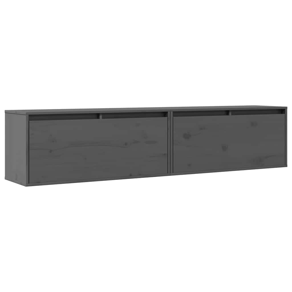 Ντουλάπια Τοίχου 2 τεμ. Γκρι 80x30x35 εκ. από Μασίφ Ξύλο Πεύκου