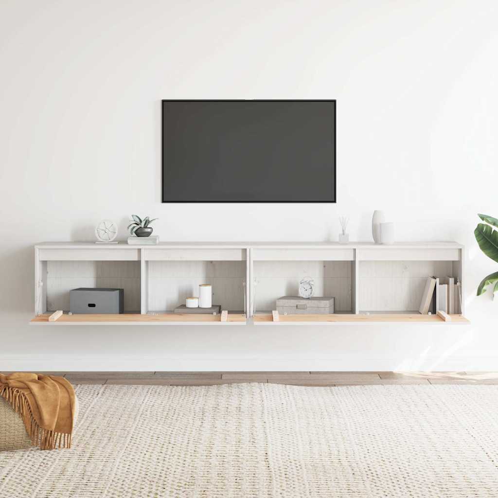 Ντουλάπια Τοίχου 2 τεμ. Λευκά 100x30x35 εκ. Μασίφ Ξύλο Πεύκου