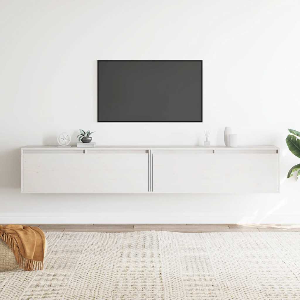 Ντουλάπια Τοίχου 2 τεμ. Λευκά 100x30x35 εκ. Μασίφ Ξύλο Πεύκου