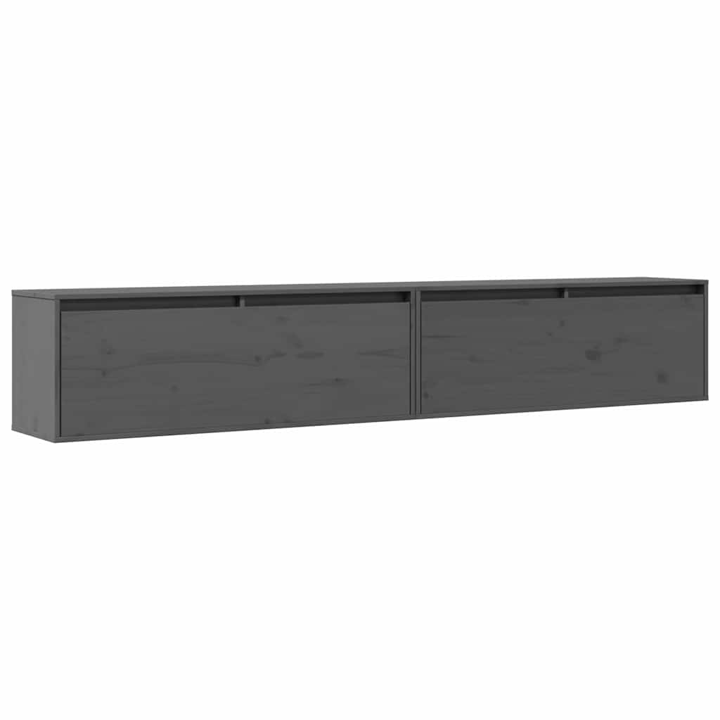 Ντουλάπια Τοίχου 2 τεμ. Γκρι 100x30x35 εκ. Μασίφ Ξύλο Πεύκου