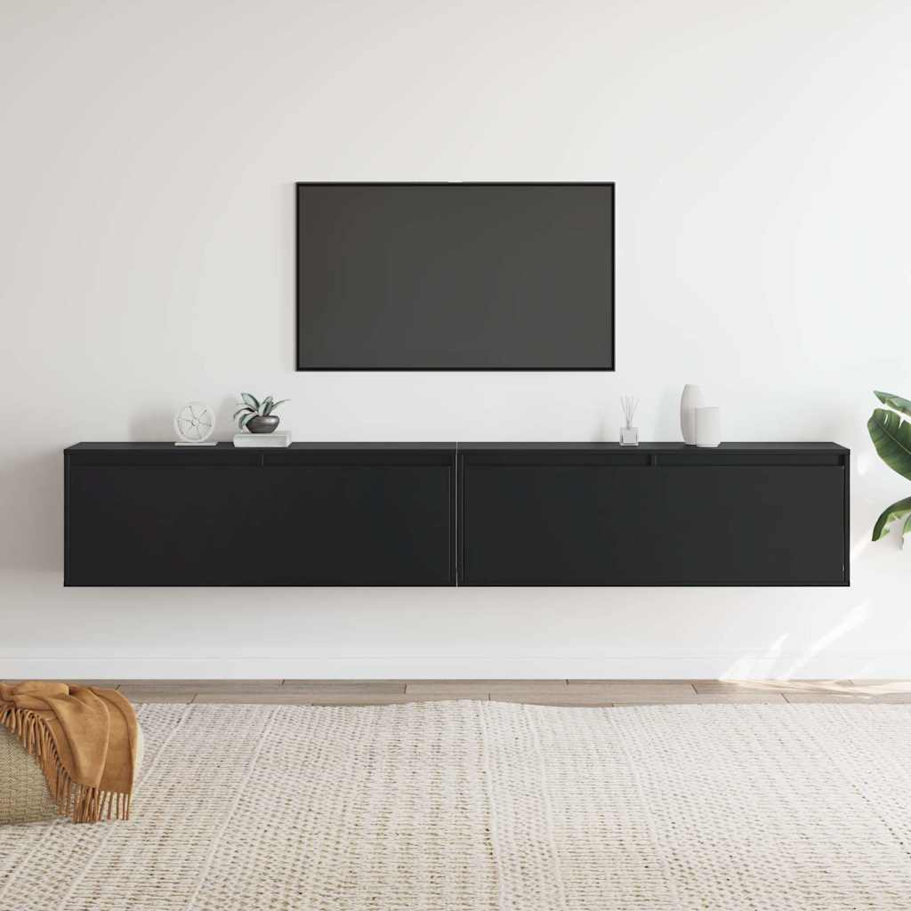 Ντουλάπια Τοίχου 2 τεμ. Μαύρα 100x30x35 εκ. Μασίφ Ξύλο Πεύκου