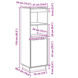 Ντουλάπι Ψηλό Μαύρο 37 x 34 x 110 εκ. από Μασίφ Ξύλο Πεύκου