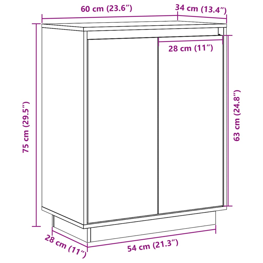 Ντουλάπι Γκρι 60 x 34 x 75 εκ. από Μασίφ Ξύλο Πεύκου