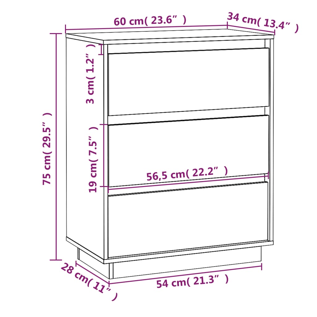 Συρταριέρα 60 x 34 x 75 εκ. από Μασίφ Ξύλο Πεύκου