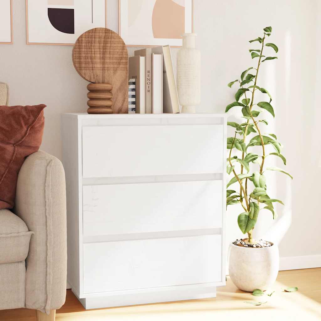 Συρταριέρα Λευκή 60 x 34 x 75 εκ. από Μασίφ Ξύλο Πεύκου - Pakobazaar