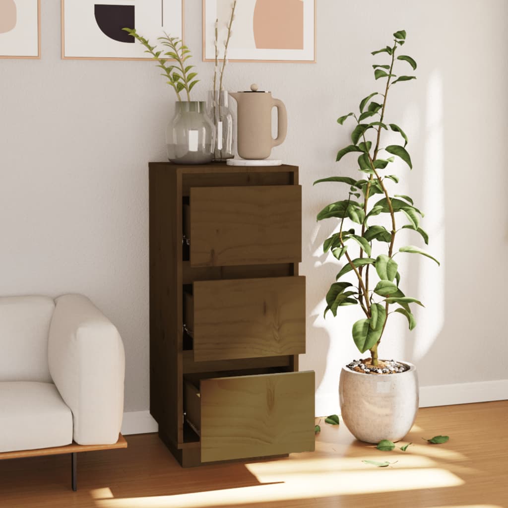 Συρταριέρα Καφέ Μελί 32 x 34 x 75 εκ. από Μασίφ Ξύλο Πεύκου