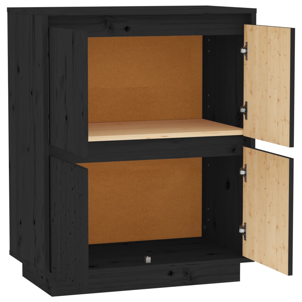 Ντουλάπι Μαύρο 60 x 34 x 75 εκ. από Μασίφ Ξύλο Πεύκου