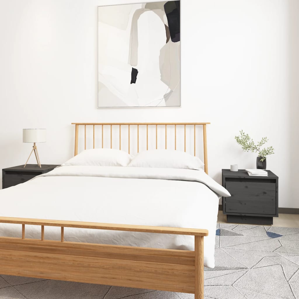 Κομοδίνα 2 τεμ. Γκρι 35 x 34 x 32 εκ. από Μασίφ Ξύλο Πεύκου - Pakobazaar