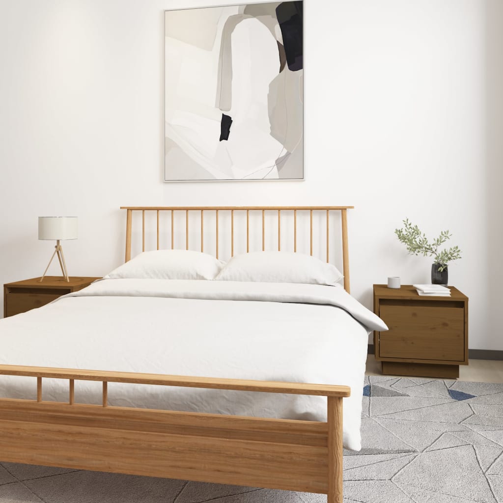 Κομοδίνα 2 τεμ. Καφέ Μελί 35 x 34 x 32 εκ. Μασίφ Ξύλο Πεύκου - Pakobazaar