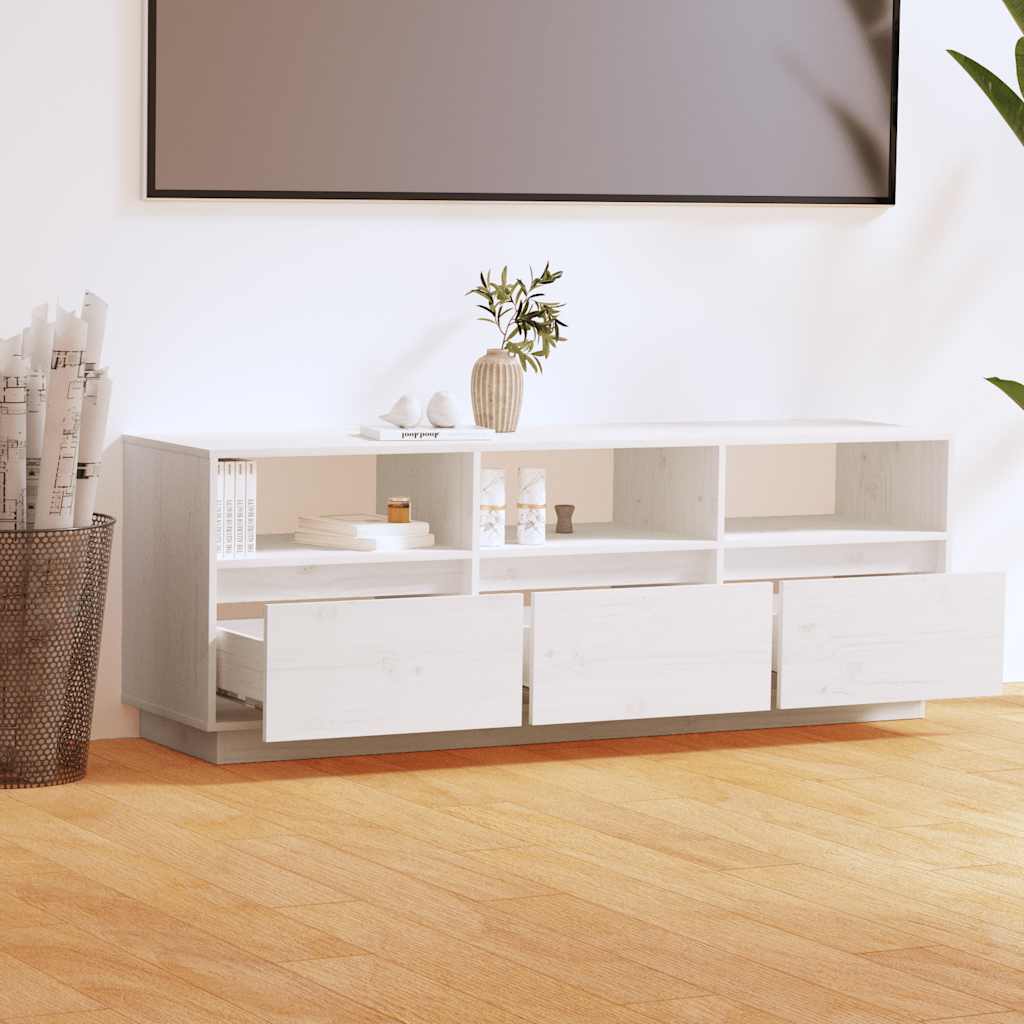 Έπιπλο Τηλεόρασης Λευκό 140 x 37 x 50 εκ. από Μασίφ Ξύλο Πεύκου - Pakobazaar