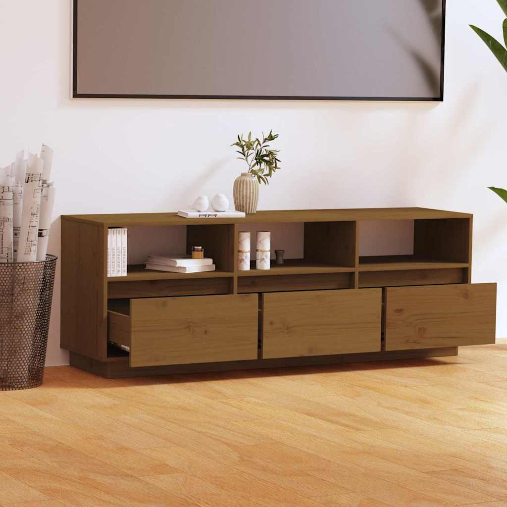 Έπιπλο Τηλεόρασης Καφέ Μελί 140x37x50 εκ. από Μασίφ Ξύλο Πεύκου - Pakobazaar