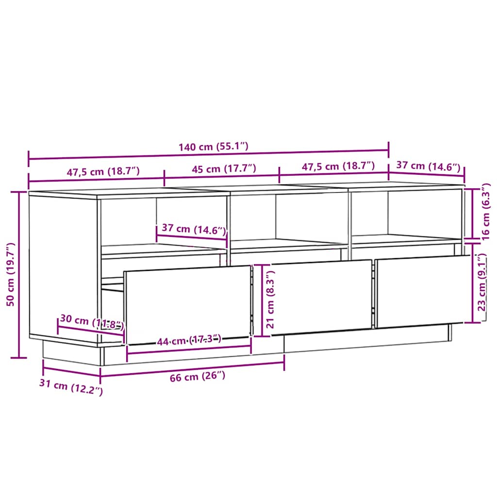 Έπιπλο Τηλεόρασης Καφέ Μελί 140x37x50 εκ. από Μασίφ Ξύλο Πεύκου - Pakobazaar