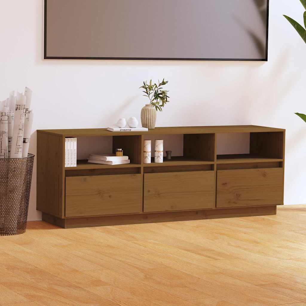 Έπιπλο Τηλεόρασης Καφέ Μελί 140x37x50 εκ. από Μασίφ Ξύλο Πεύκου - Pakobazaar