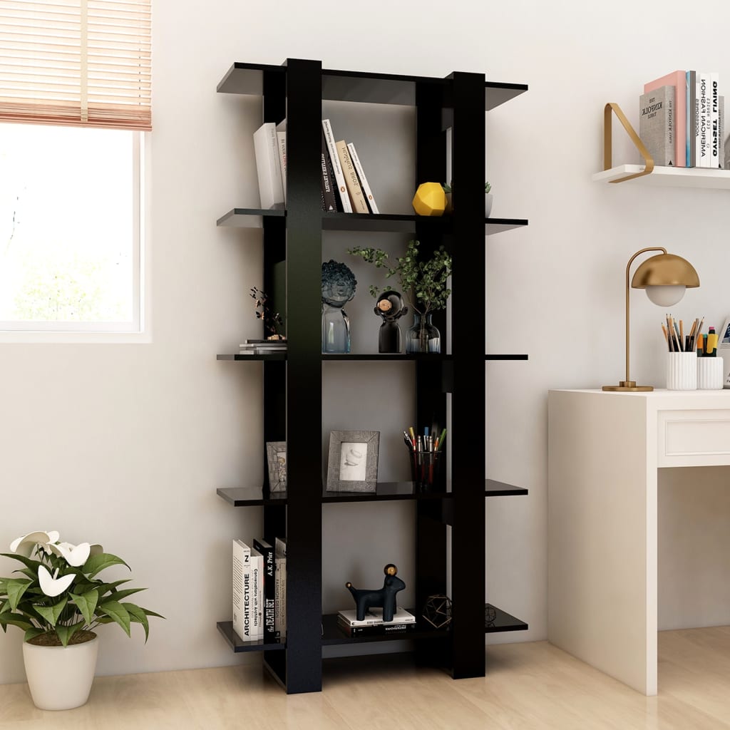 Βιβλιοθήκη/Διαχωρ. Χώρου Μαύρο 80x30x160 εκ Επεξ. Ξύλο