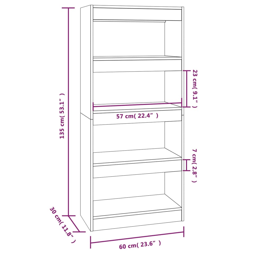 Βιβλιοθήκη/Διαχωρ. Χώρου Sonoma Δρυς 60x30x135 εκ Επεξεργ. Ξύλο