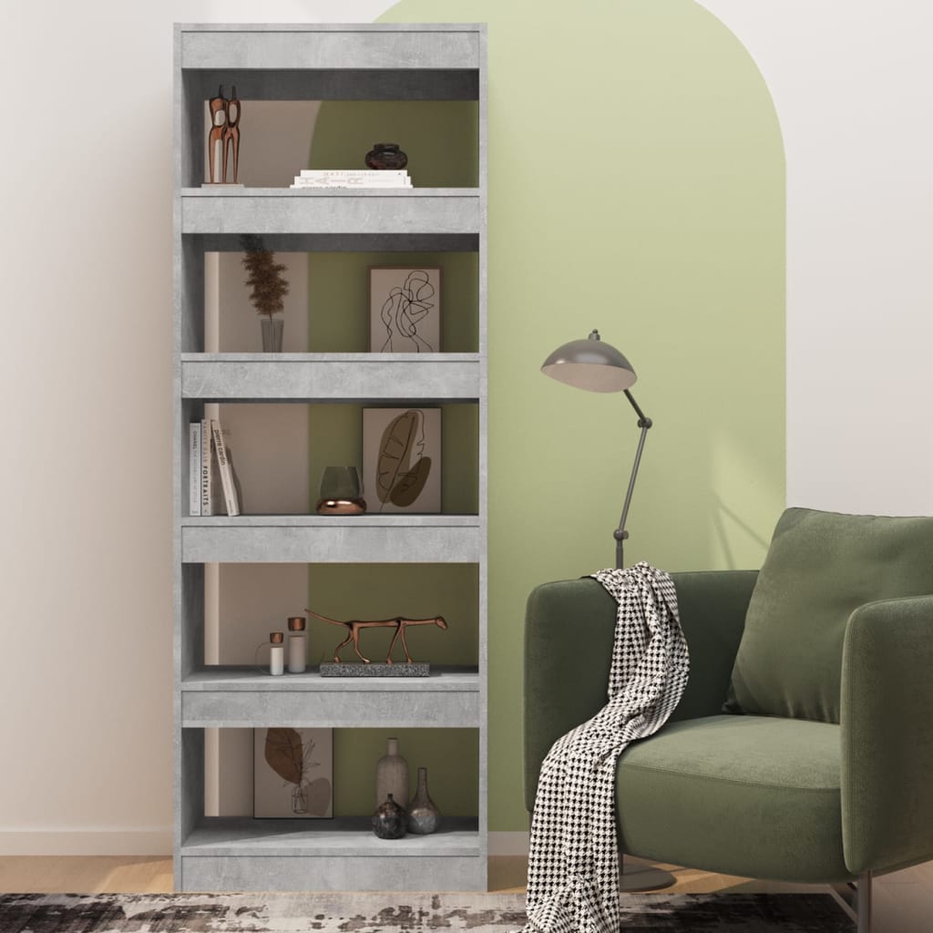 Βιβλιοθήκη/Διαχωρισ. Χώρου Γκρι Σκυρ. 60x24x186 εκ. Επεξ. Ξύλο