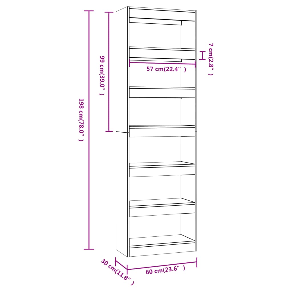 Βιβλιοθήκη/Διαχωριστικό Χώρου Λευκό 60 x 30 x 198 εκ.