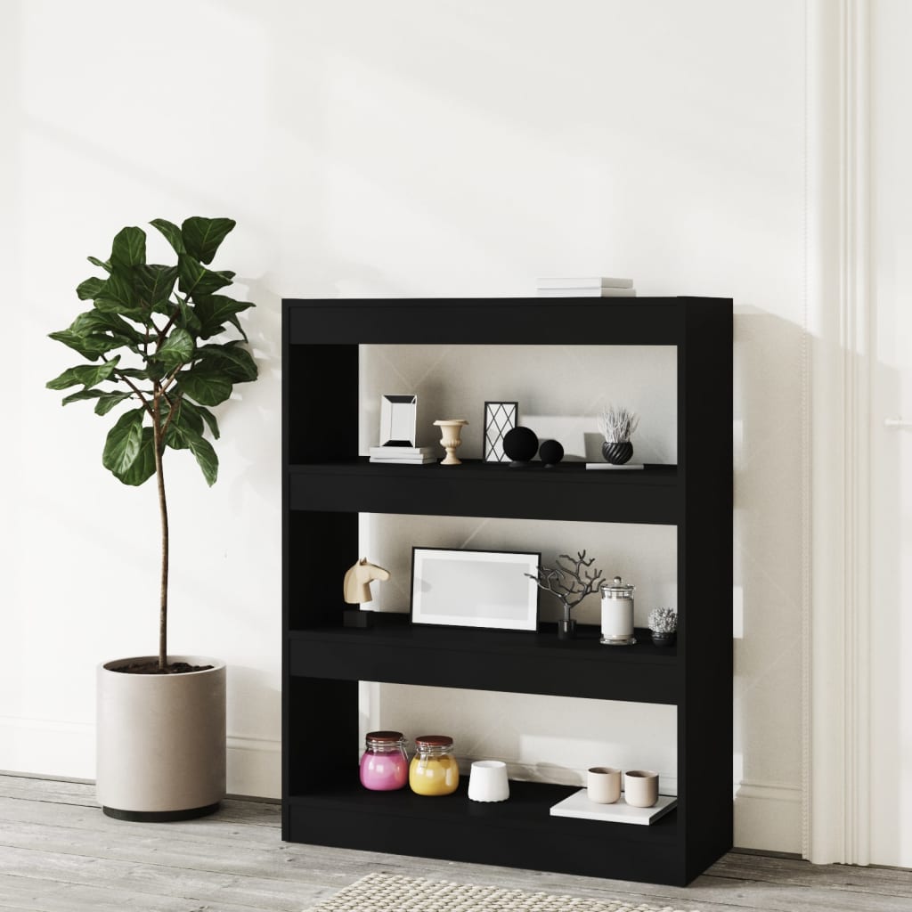 Βιβλιοθήκη/Διαχωρ. Χώρου Μαύρο 80x30x103 εκ. Επεξεργασμένο Ξύλο