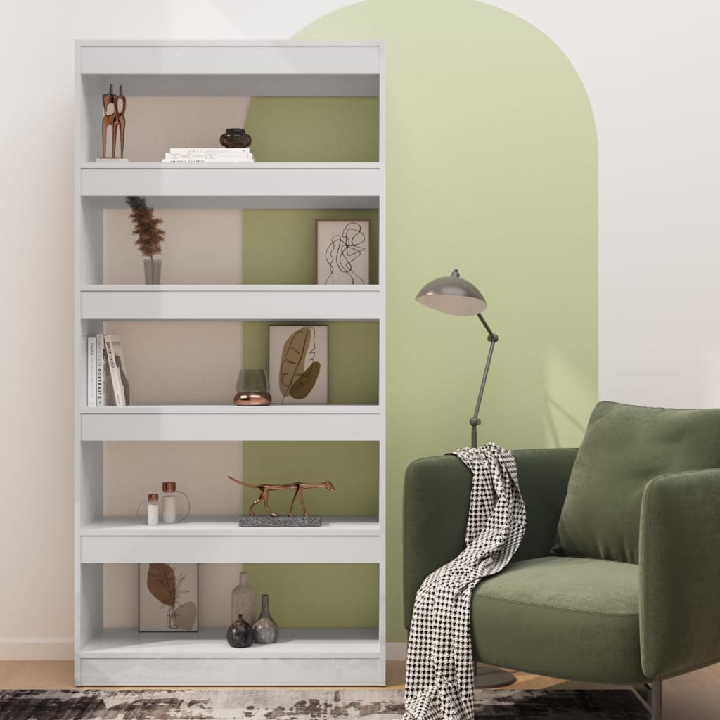 Βιβλιοθήκη/Διαχωρ. Χώρου Γυαλ. Λευκό 80x30x166 εκ. Επεξ. Ξύλο