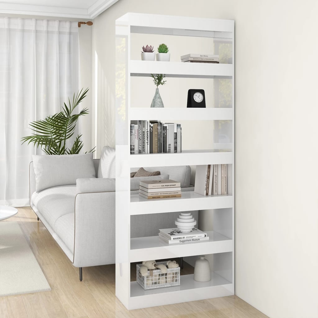 Βιβλιοθήκη/Διαχωρ. Χώρου Γυαλ. Λευκό 80x30x198 εκ. Επεξ. Ξύλο