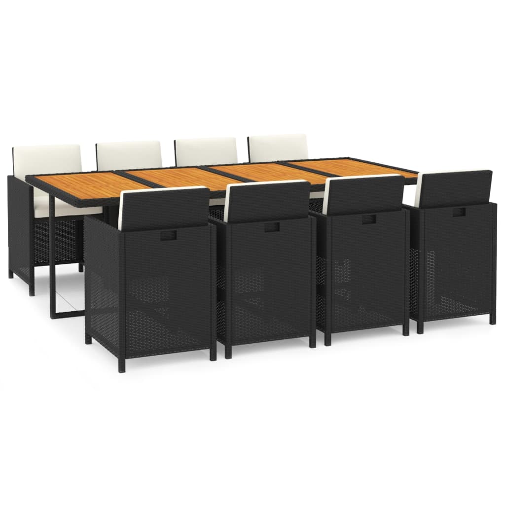 Σετ Τραπεζαρίας Κήπου 9 τεμ. Μαύρο από Συνθ. Ρατάν με Μαξιλάρια - PAKOBAZAAR