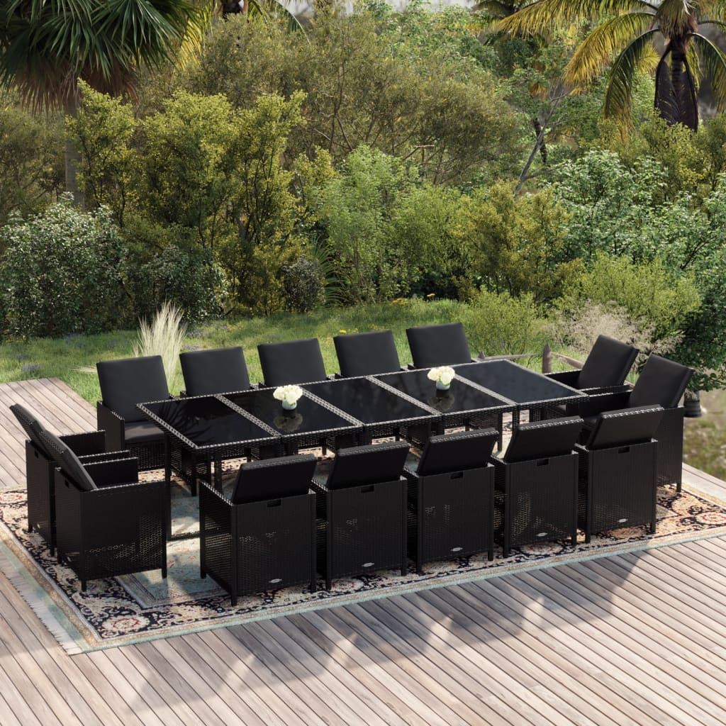 Σετ Τραπεζαρίας Κήπου 15 τεμ Μαύρο από Συνθ. Ρατάν με Μαξιλάρια - PAKOBAZAAR