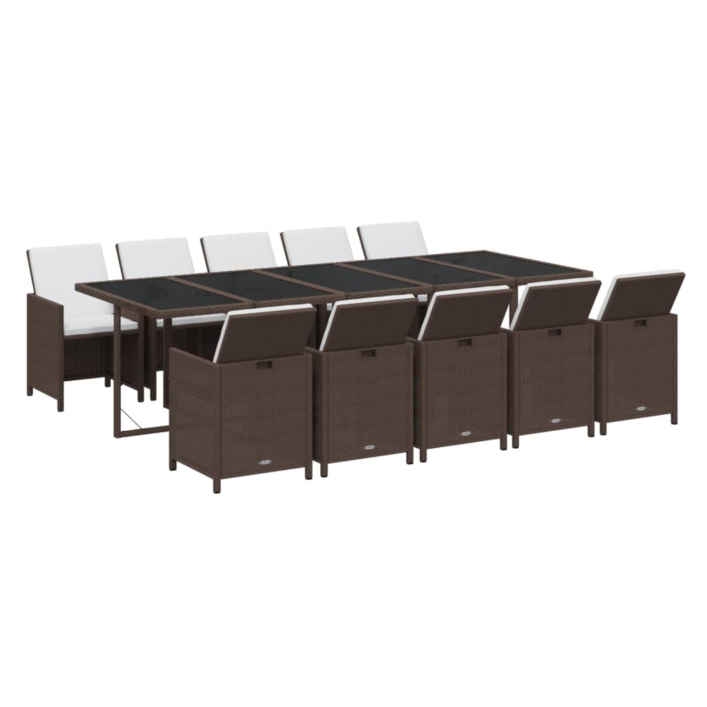 Σετ Τραπεζαρίας Κήπου 11 τεμ. Καφέ από Συνθ. Ρατάν με Μαξιλάρια - Pakobazaar