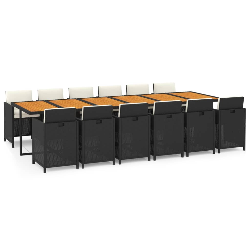 Σετ Τραπεζαρίας Κήπου 13 τεμ Μαύρο από Συνθ. Ρατάν με Μαξιλάρια - PAKOBAZAAR