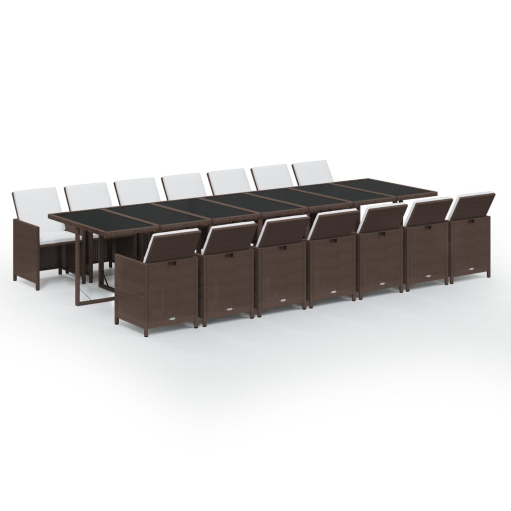 Σετ Τραπεζαρίας Κήπου 15 τεμ. Καφέ από Συνθ. Ρατάν με Μαξιλάρια - Pakobazaar