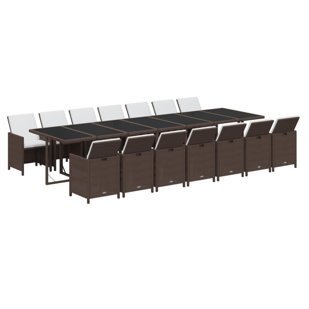 Σετ Τραπεζαρίας Κήπου 15 τεμ. Καφέ από Συνθ. Ρατάν με Μαξιλάρια - Pakobazaar