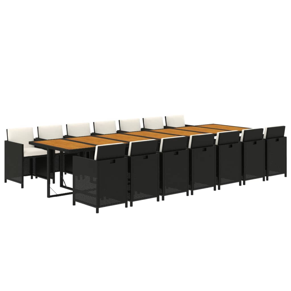 Σετ Τραπεζαρίας Κήπου 15 τεμ Μαύρο από Συνθ. Ρατάν με Μαξιλάρια - PAKOBAZAAR