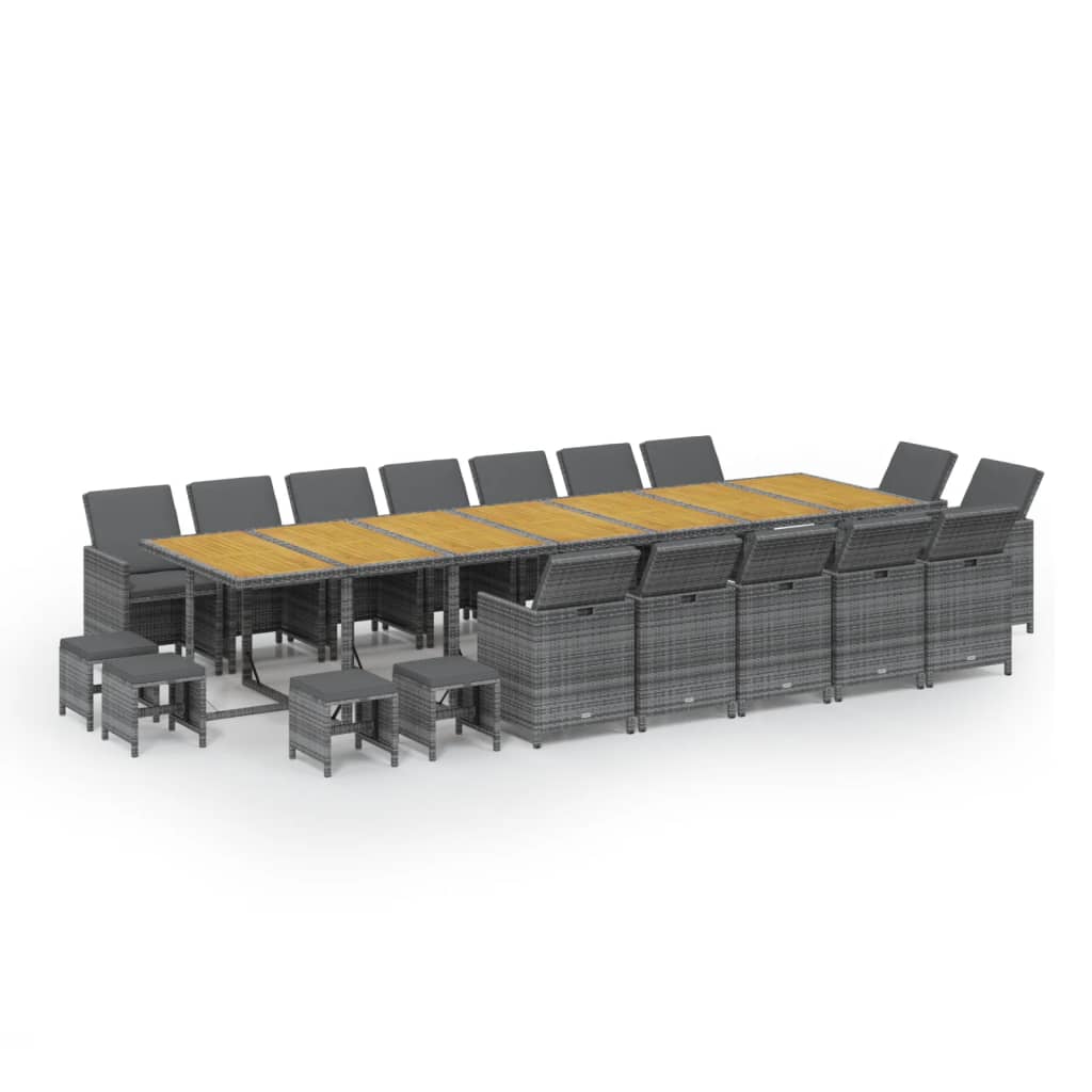 Σετ Τραπεζαρίας Κήπου 19 τεμ. Γκρι Συνθετικό Ρατάν με Μαξιλάρια - PAKOBAZAAR