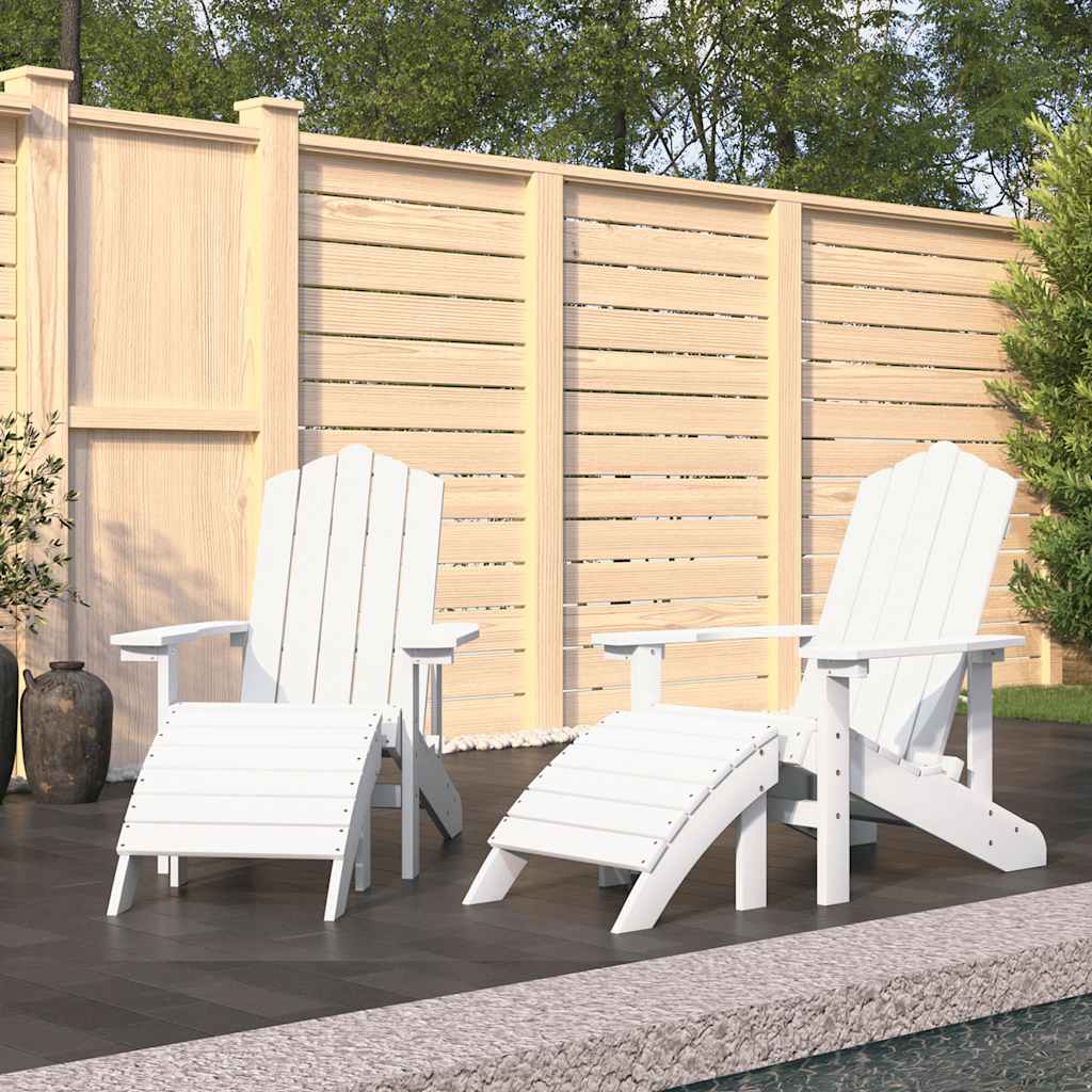 Καρέκλες Κήπου Adirondack 2 τεμ. Λευκές από HDPE με Υποπόδια - Pakobazaar