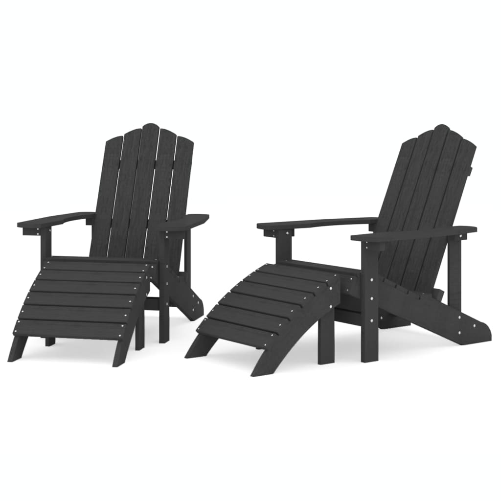 Καρέκλες Κήπου Adirondack 2 τεμ. Ανθρακί από HDPE με Υποπόδια - PAKOBAZAAR