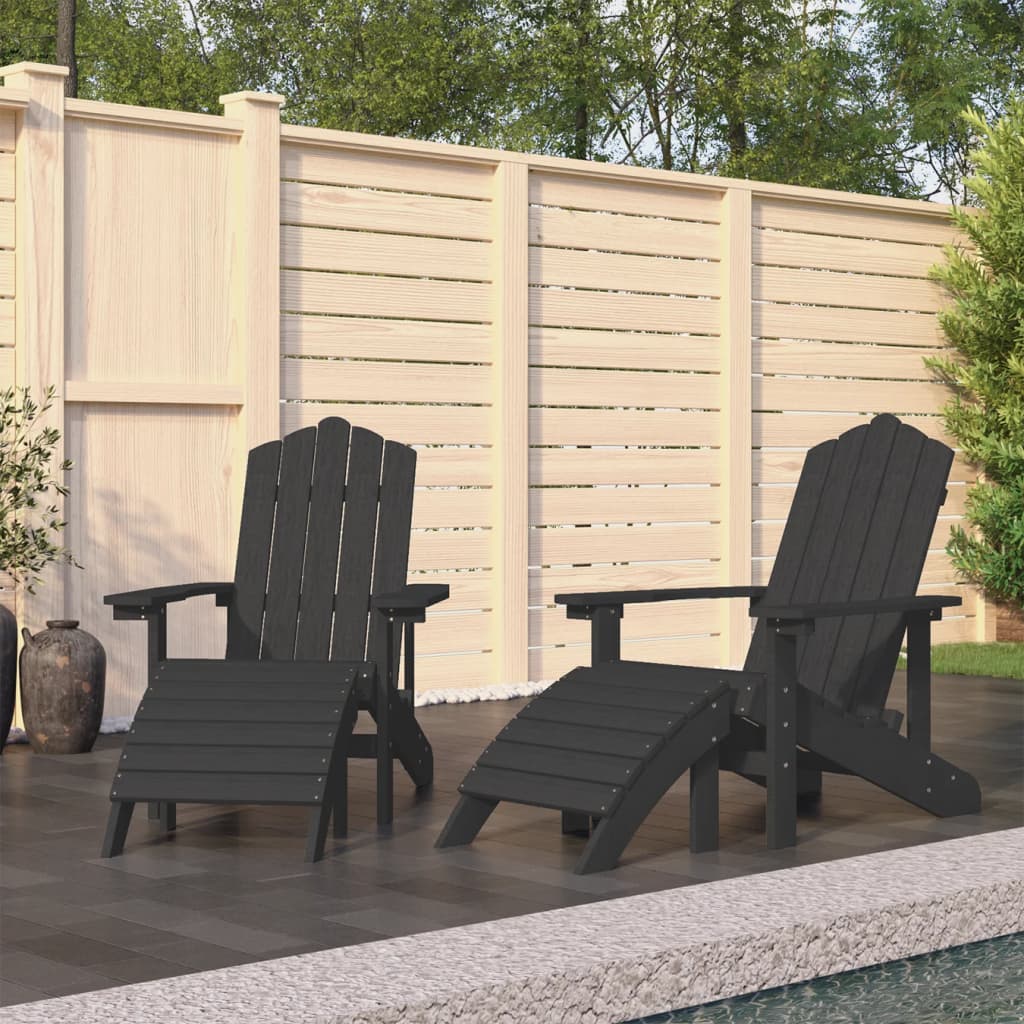 Καρέκλες Κήπου Adirondack 2 τεμ. Ανθρακί από HDPE με Υποπόδια - PAKOBAZAAR