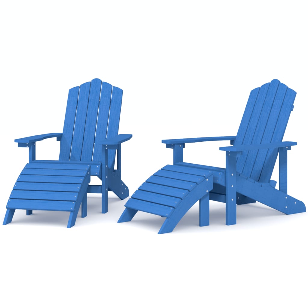 Καρέκλες Κήπου Adirondack 2 τεμ. Γαλάζιες από HDPE με Υποπόδια - PAKOBAZAAR