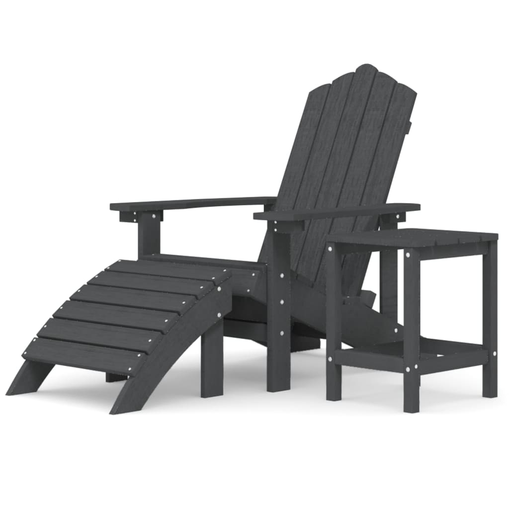 Καρέκλα Κήπου Adirondack Ανθρακί HDPE με Υποπόδιο & Τραπεζάκι - PAKOBAZAAR