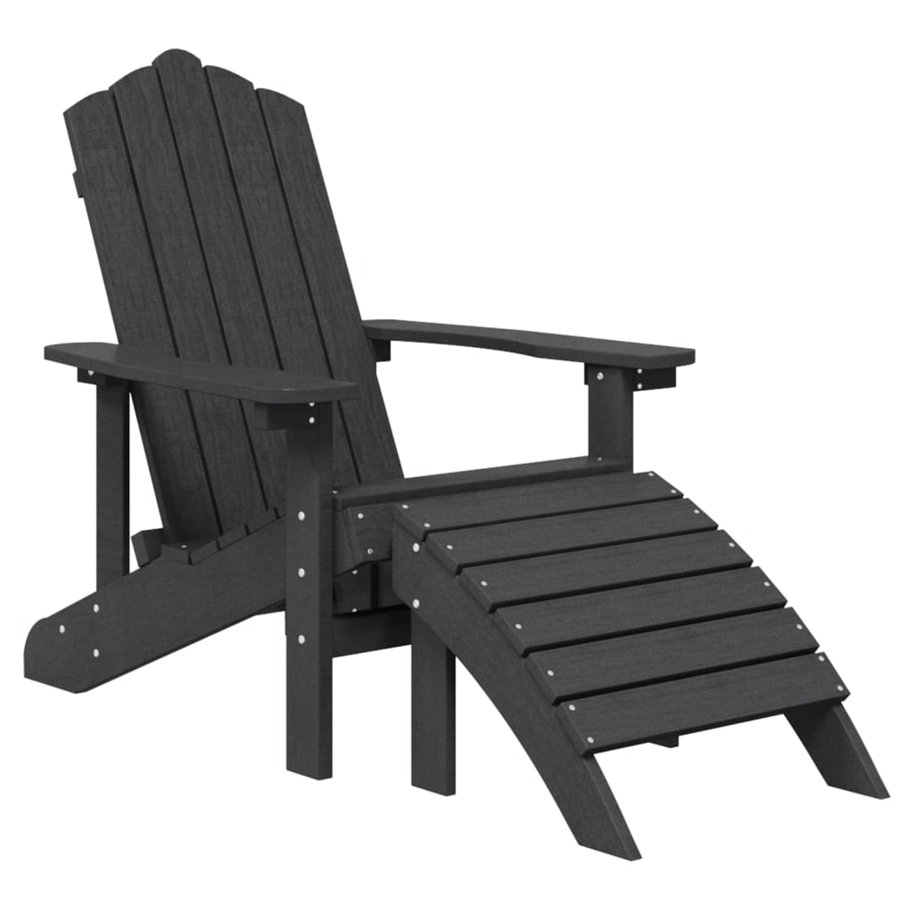 Καρέκλα Κήπου Adirondack Ανθρακί HDPE με Υποπόδιο & Τραπεζάκι - PAKOBAZAAR