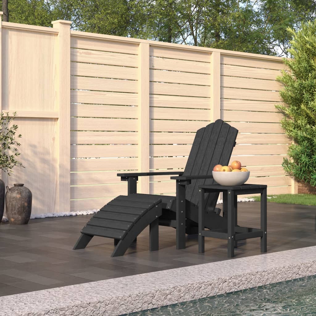 Καρέκλα Κήπου Adirondack Ανθρακί HDPE με Υποπόδιο & Τραπεζάκι - PAKOBAZAAR