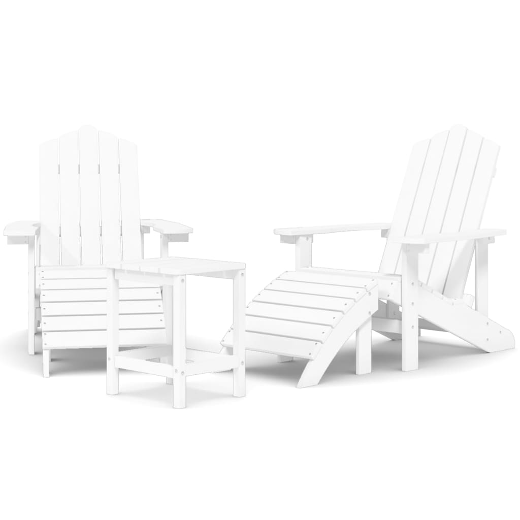 Καρέκλες Κήπου Adirondack με Υποπόδιο&Τραπεζάκι Λευκές από HDPE - Pakobazaar