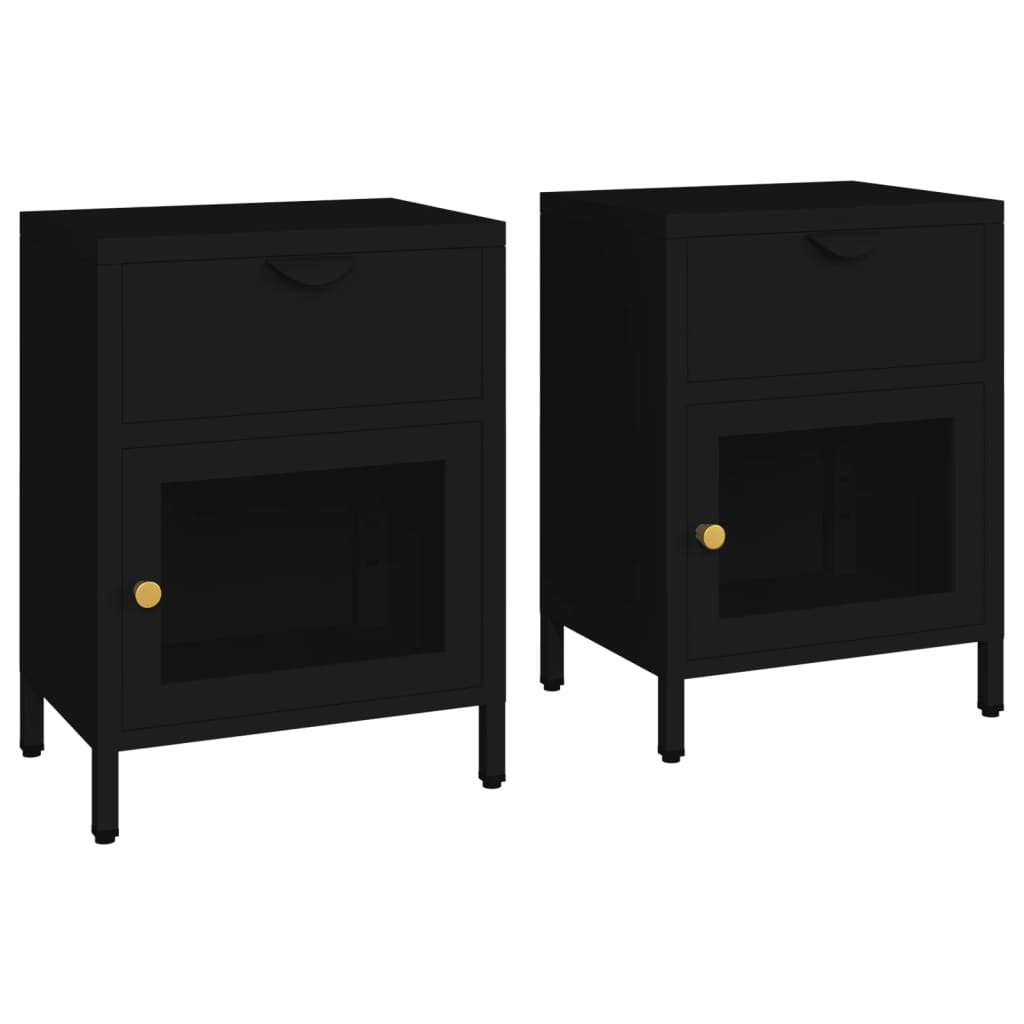 Κομοδίνα 2 τεμ. Μαύρα 40 x 30 x 54,5 εκ. από Ατσάλι / Γυαλί - PAKOBAZAAR