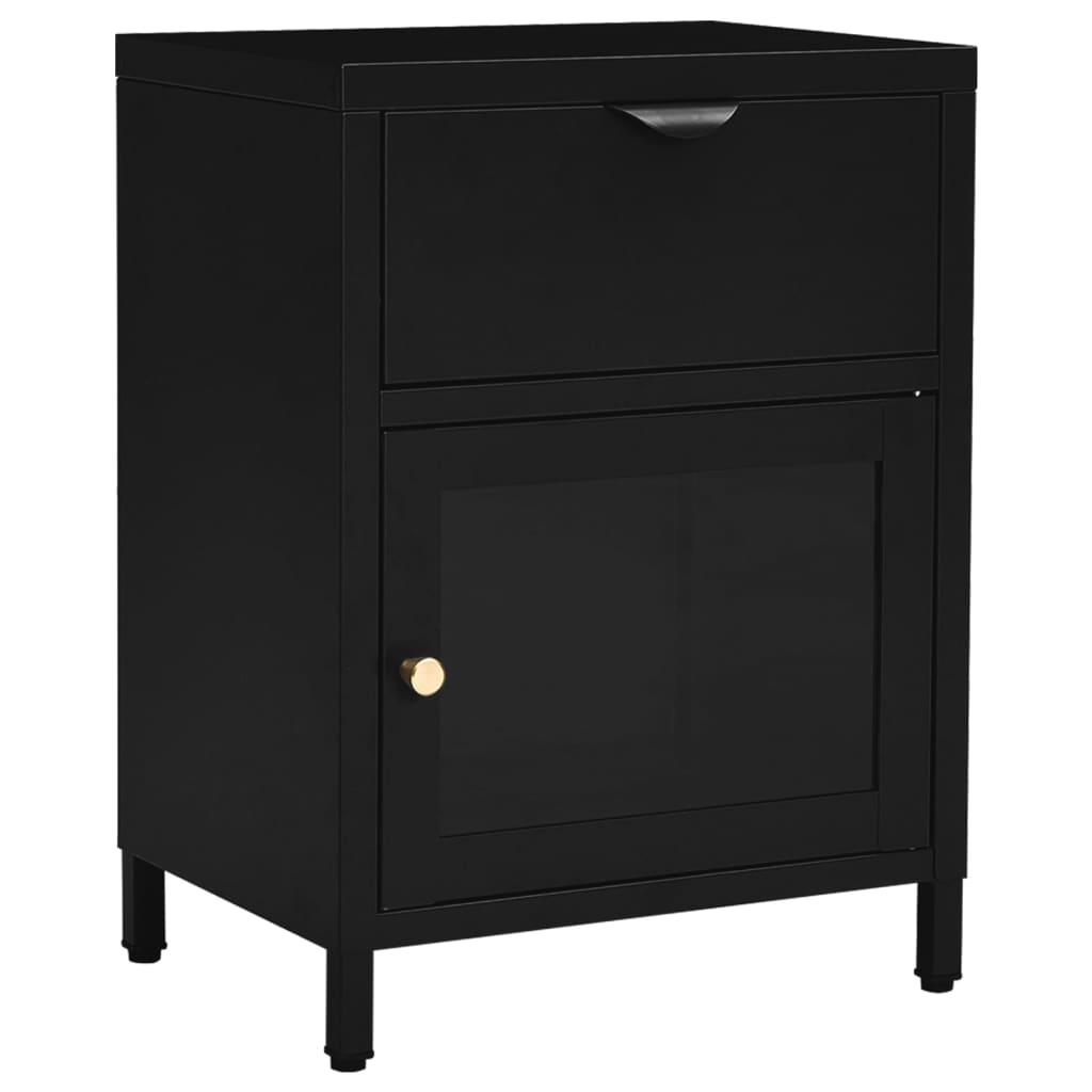 Κομοδίνα 2 τεμ. Μαύρα 40 x 30 x 54,5 εκ. από Ατσάλι / Γυαλί - PAKOBAZAAR