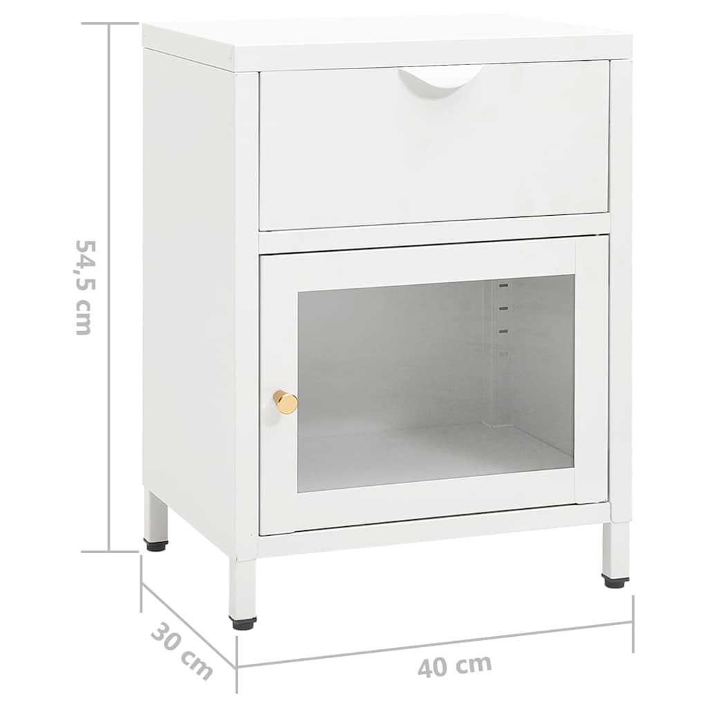 Κομοδίνα 2 τεμ. Λευκά 40 x 30 x 54,5 εκ. από Ατσάλι / Γυαλί