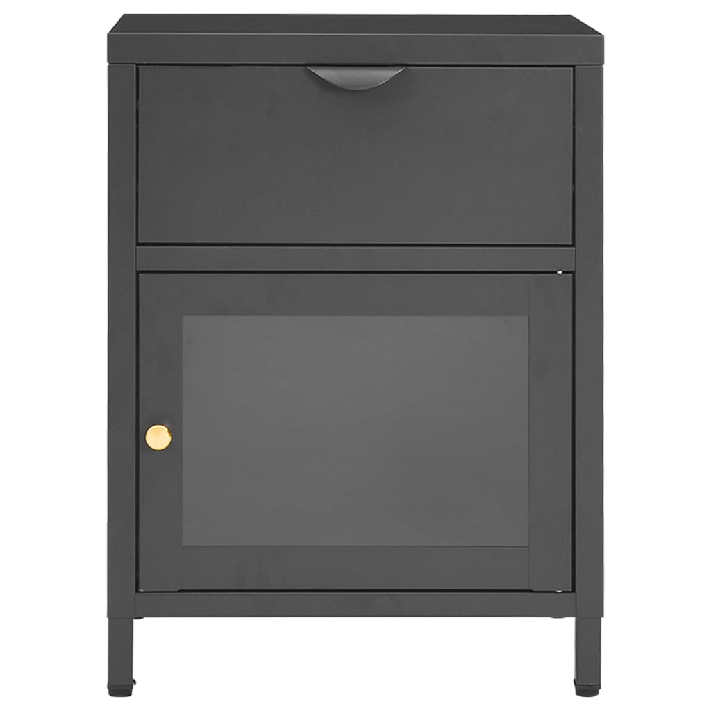 Κομοδίνα 2 τεμ. Ανθρακί 40 x 30 x 54,5 εκ. από Ατσάλι / Γυαλί - Pakobazaar