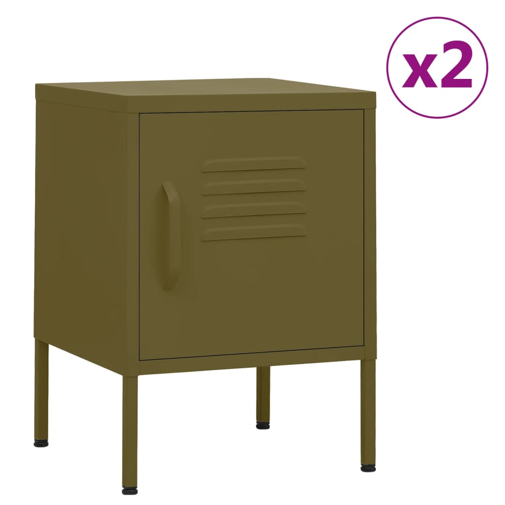 Κομοδίνα 2 τεμ. Πράσινο Λαδί 35 x 35 x 51 εκ. Ατσάλινα - PAKOBAZAAR