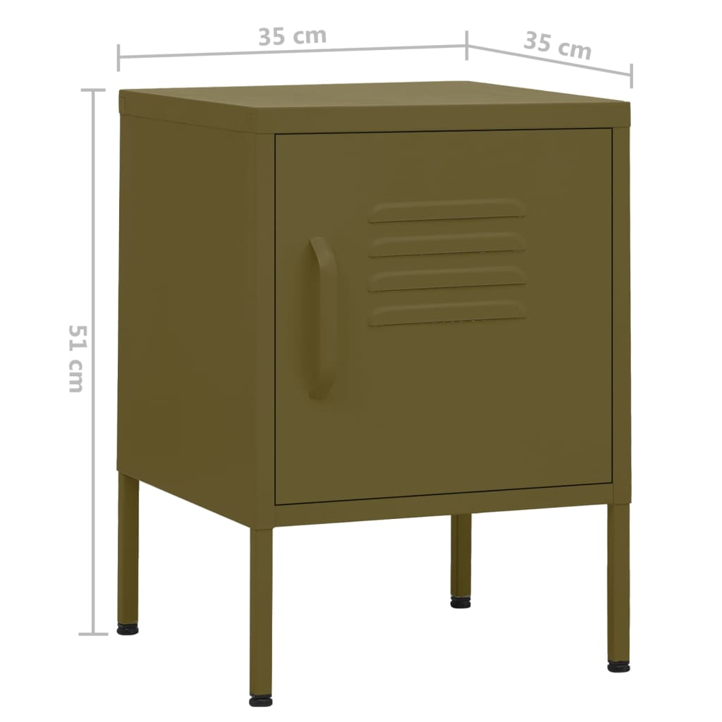 Κομοδίνα 2 τεμ. Πράσινο Λαδί 35 x 35 x 51 εκ. Ατσάλινα - PAKOBAZAAR
