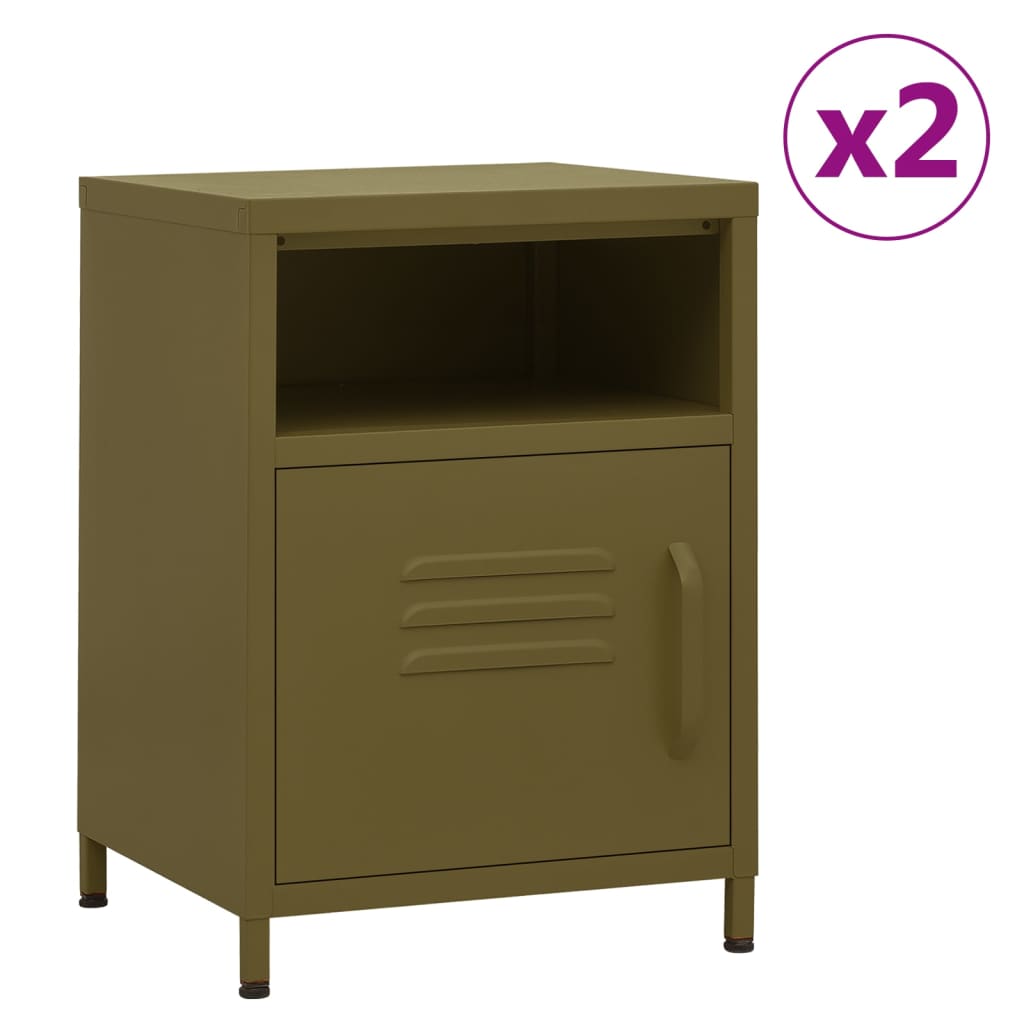 Κομοδίνα 2 τεμ. Πράσινο Ελιάς 35 x 35 x 51 εκ. Ατσάλινα - PAKOBAZAAR