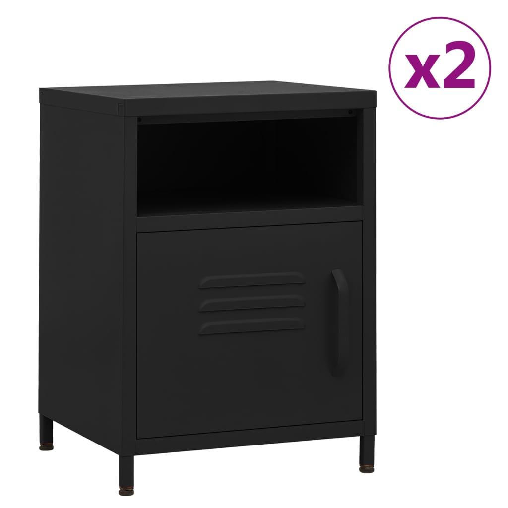 Κομοδίνα 2 τεμ. Μαύρα 35 x 35 x 51 εκ. Ατσάλινα - PAKOBAZAAR