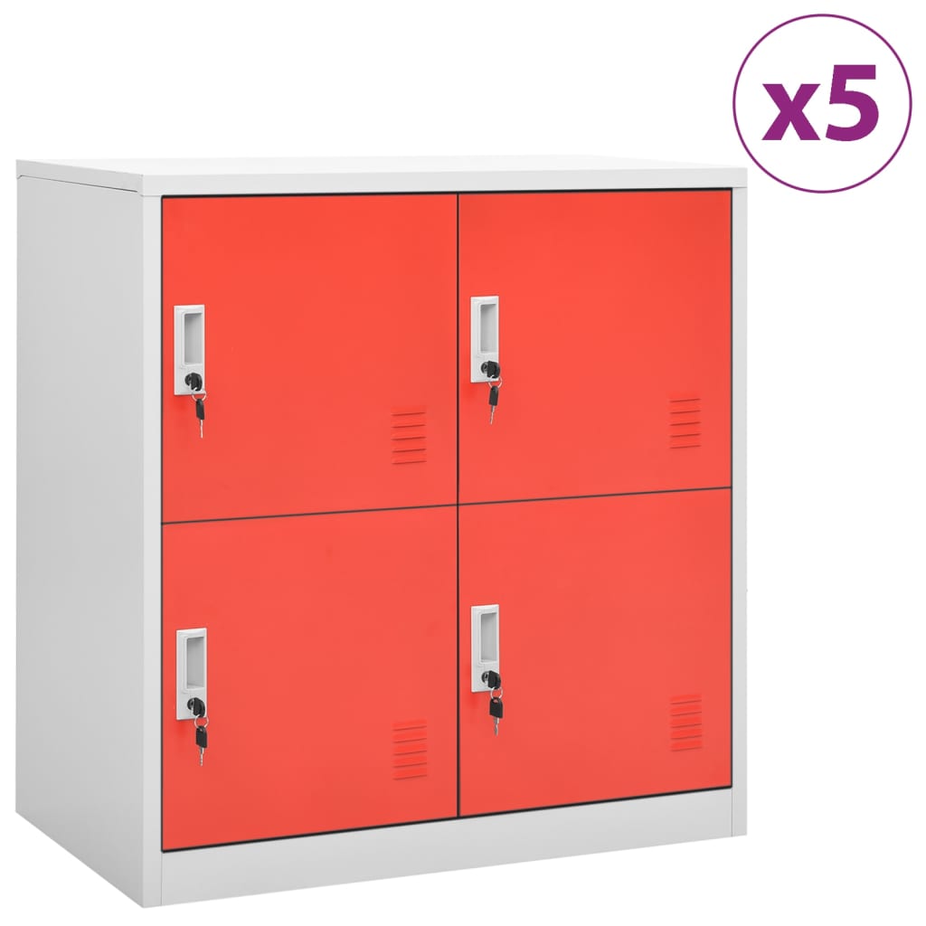 Φοριαμοί 5 τεμ. Ανοιχτό Γκρι/Κόκκινο 90x45x92,5 εκ. Ατσάλινοι - PAKOBAZAAR