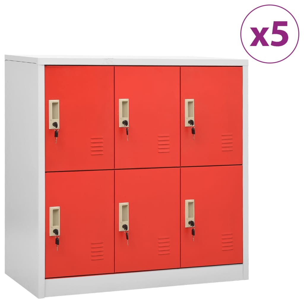 Φοριαμοί 5 τεμ. Ανοιχτό Γκρι/Κόκκινο 90x45x92,5 εκ. Ατσάλινοι - PAKOBAZAAR